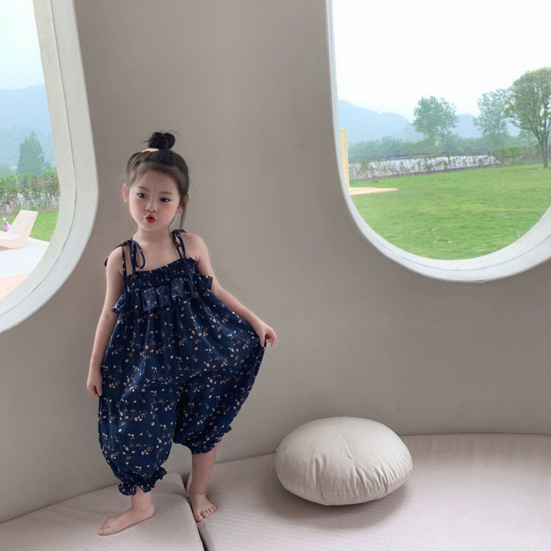 Jumsuit hoa nhí chun bèo ngực, buộc nơ vai siêu xinh Qccc