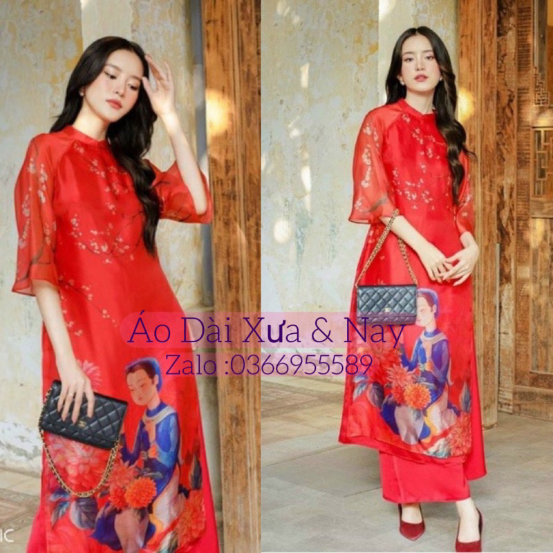 Áo Dài Cách Tân Nữ Dáng Suông Von Hình In TH19