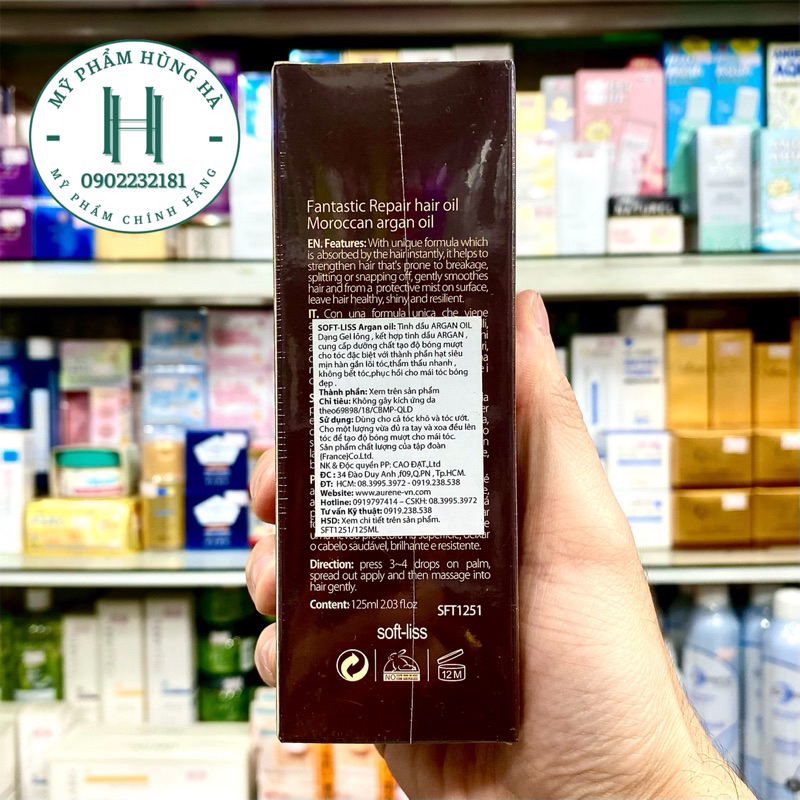Tinh dầu dưỡng tóc Soft-liss Aurane Moroccan Argan Oil, bóng mượt chiết xuất tinh dầu argan 125ml