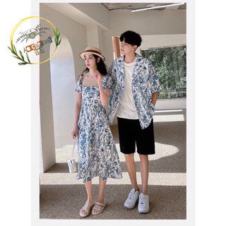 Đầm đôi sơmi nam nữ đi dạo phố, đi biển, đi du lịch in hoa đẹp