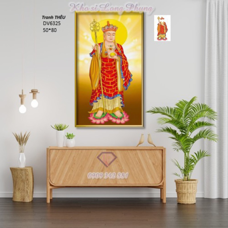 Tranh thêu Chữ thập địa tạng vương bồ tát công Dv6325 ( 50x80 cm)chưa thêu