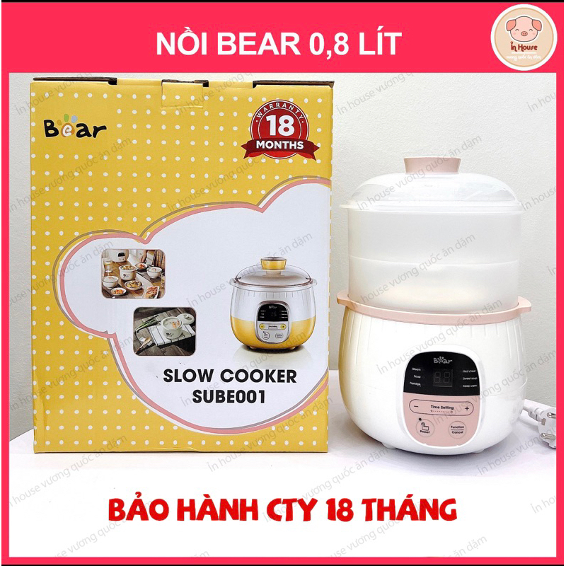[tặng sổ tay] Nồi nấu cháo chậm Bear 0,8L kèm hấp, bản quốc tế bảo hành 18m