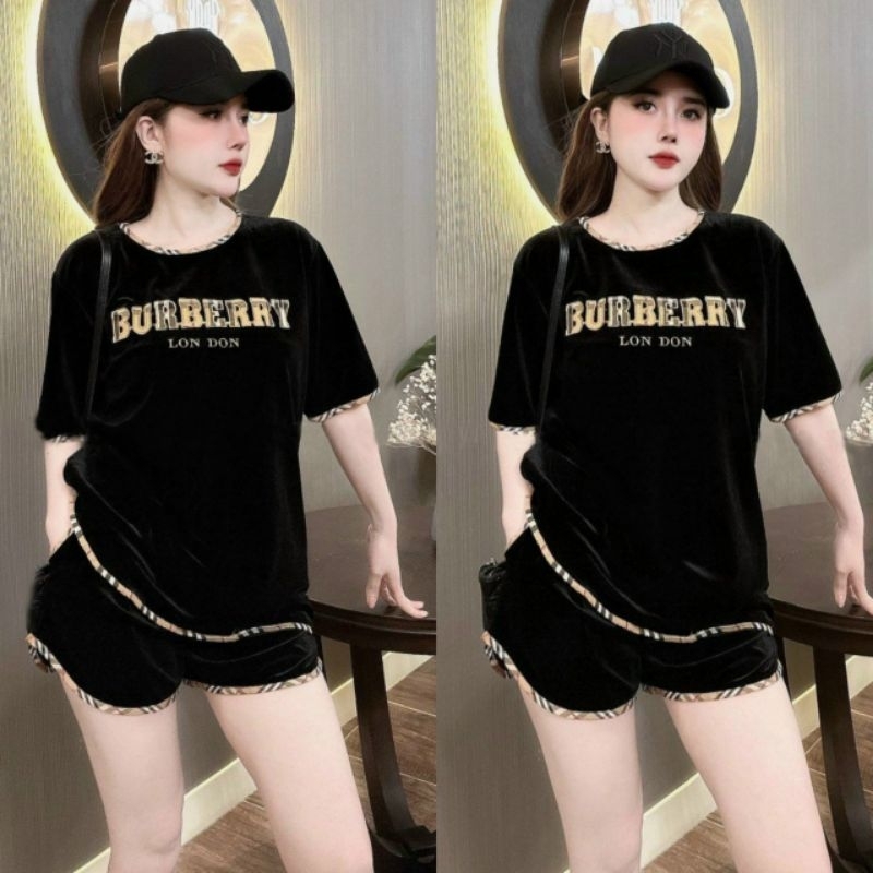 Set Bộ Đồ Đùi Thun Cotton Logo Thêu Viền Caro Cao Cấp