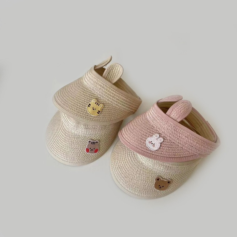 Mũ cói nửa đầu hoạ tiết gấu thỏ cực xinh