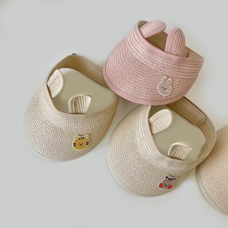 Mũ cói nửa đầu hoạ tiết gấu thỏ cực xinh