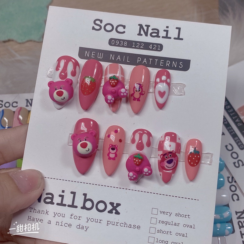 Nail gấu dâu 50k, Nailbox thiết kế giá rẻ lấy tương tác, nail nặn hình gel art xinh xắn