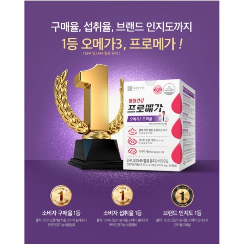 Viên uống Pro-Mega Omega 3 654g×60 viên/ 종근당건강 프로메가 오메가3 트리플 654mg × 60캡슐