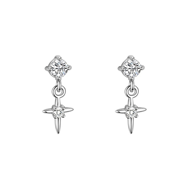 Khuyên tai nam nữ bạc 925 hình chữ thập mắt xích unisex dáng dài cá tính | GEMY SILVER K114