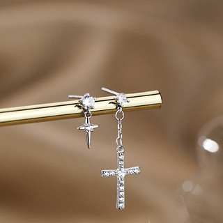 Khuyên tai nam nữ bạc 925 hình chữ thập thánh giá mắt xích unisex dáng dài cá tính (1 chiếc) K114 | GEMY SILVER