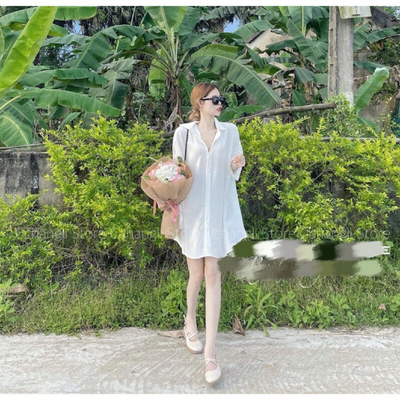 váy trắng suông sơ mi