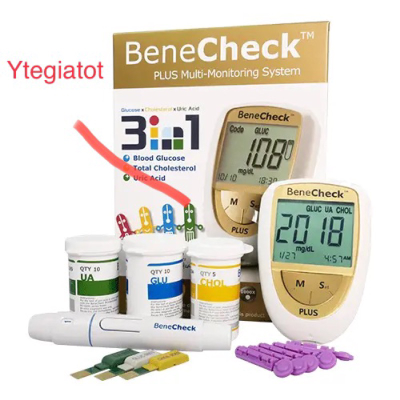Máy Đo Đường Huyết 3 Trong 1 Benecheck Plus - Máy Đo Đường Huyết, Mỡ Máu, Axit Uric Trong Máu