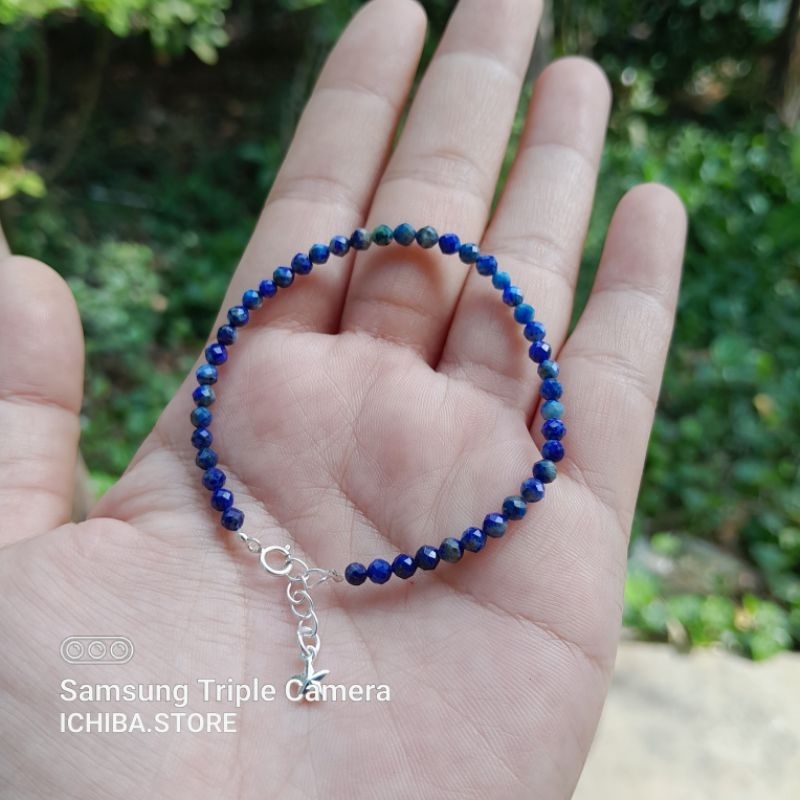 Vòng tay chuỗi hạt 3mm L a p i s cắt giác khóa bạc