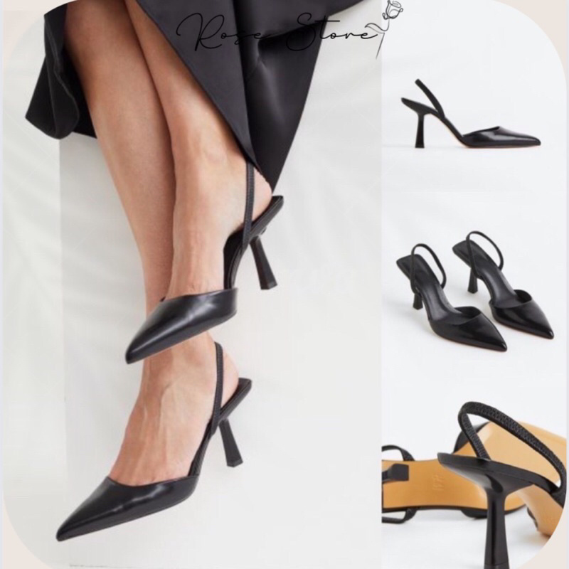 H&M SLINGBACK CHÍNH HÃNG GIÀY CAO GÓT NỮ HỞ GÓT MŨI NHỌN GÓT NHỌN 7P ROSE STORE