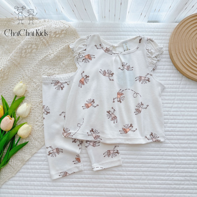 Đồ bộ quần lửng tay nhún bé gái Chaichai Kids xuất Nhật