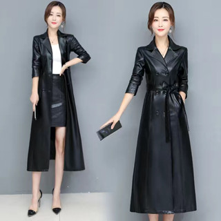 Áo khoác da nữ cổ vest thắt eo dáng xoè dài loại 1 bigsz 40-100kg