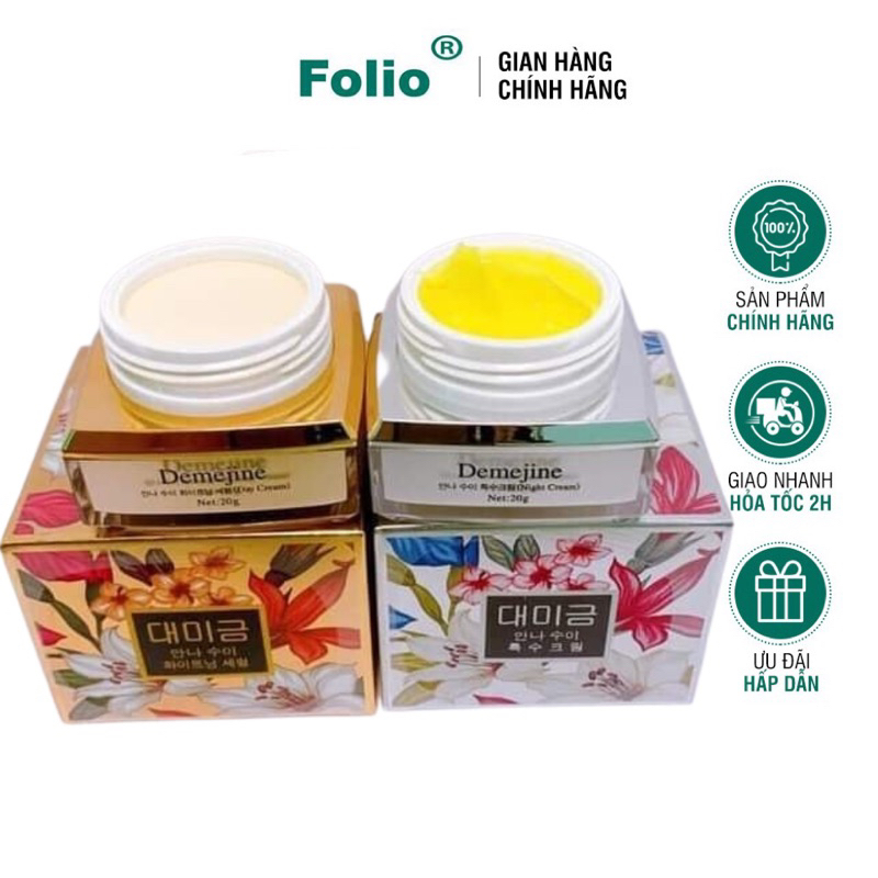 Kem Dưỡng Trắng Da Tái Tạo Da Mặt Mờ Nám Tàn Nhan Ngày Và Đêm Folio Demejine Hộp 20gr