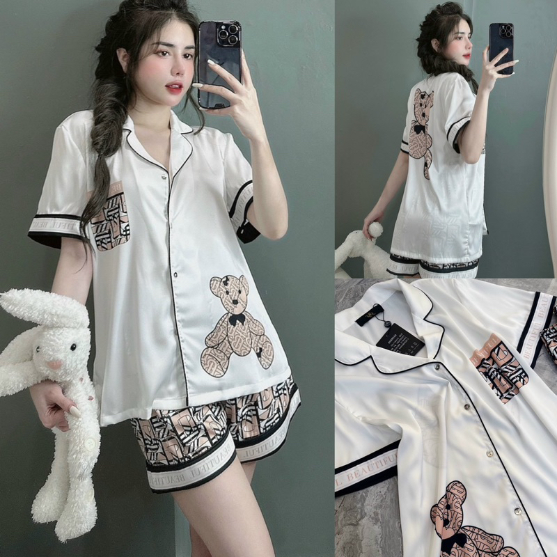 BỘ PYJAMA LỤA CỘC ĐÙI QUẢNG CHÂU CAO CẤP MÃ 2023-2903
