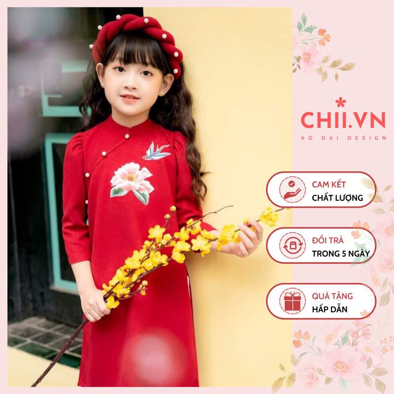 Áo Dài Cách Tân Bé Gái 3 Màu Vàng Đỏ Hồng