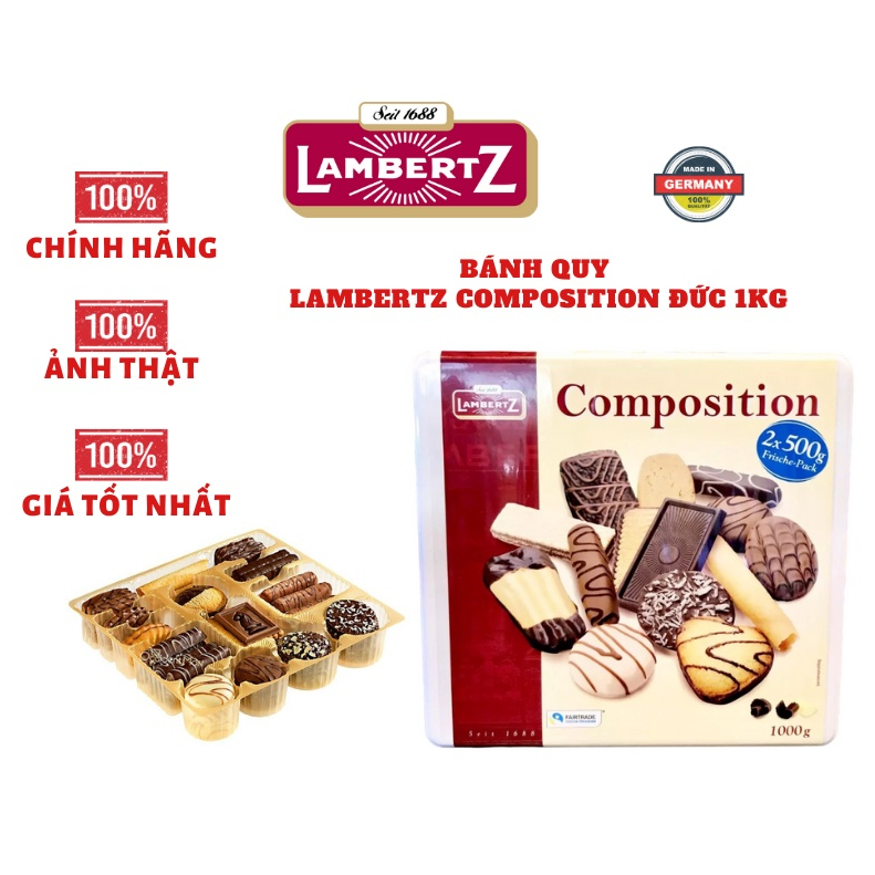 Bánh Quy Lambertz Composition Phủ Socola Tổng Hợp Nhập Đức Hộp Thiếc 1kg