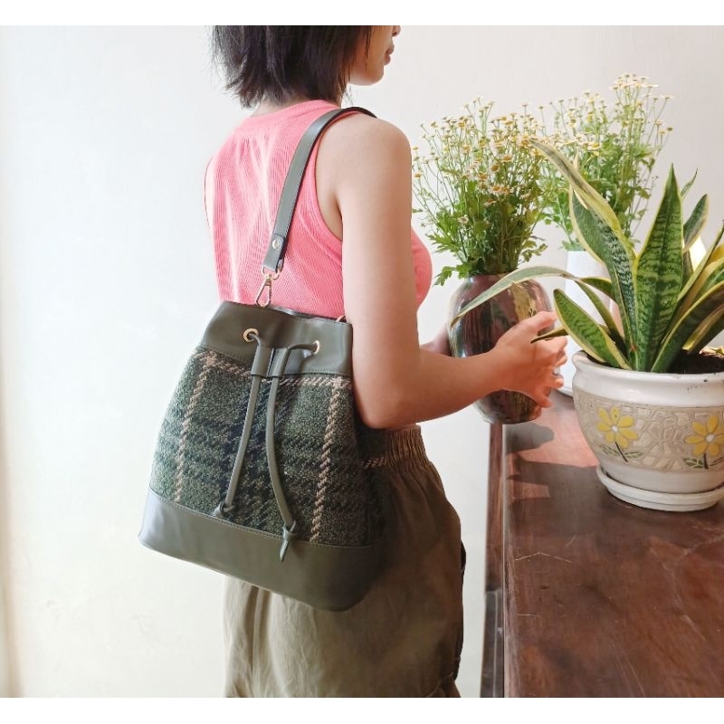 Túi Bucket Vải Phối Da - Chế tác độc quyền tại Hoahandmade
