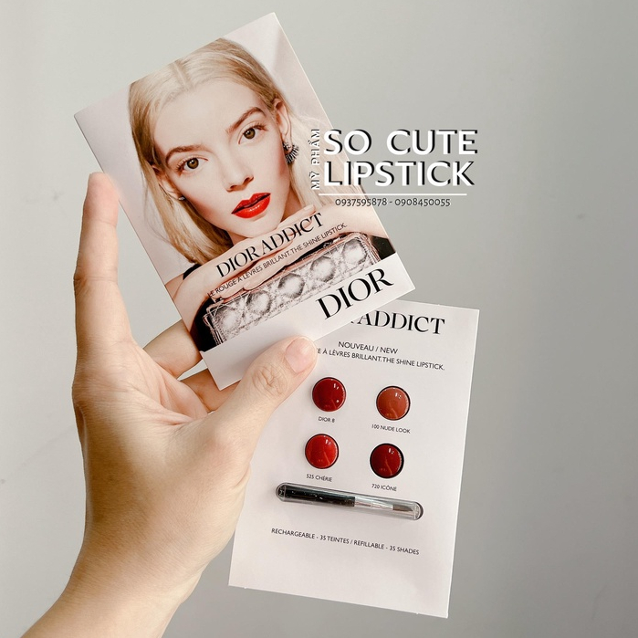 Vỉ Son Diior Addict Shine Lipstick Sample Card 4 Màu Diior 8 - 100 Nude Look - 525 Cherie - 720 Icone