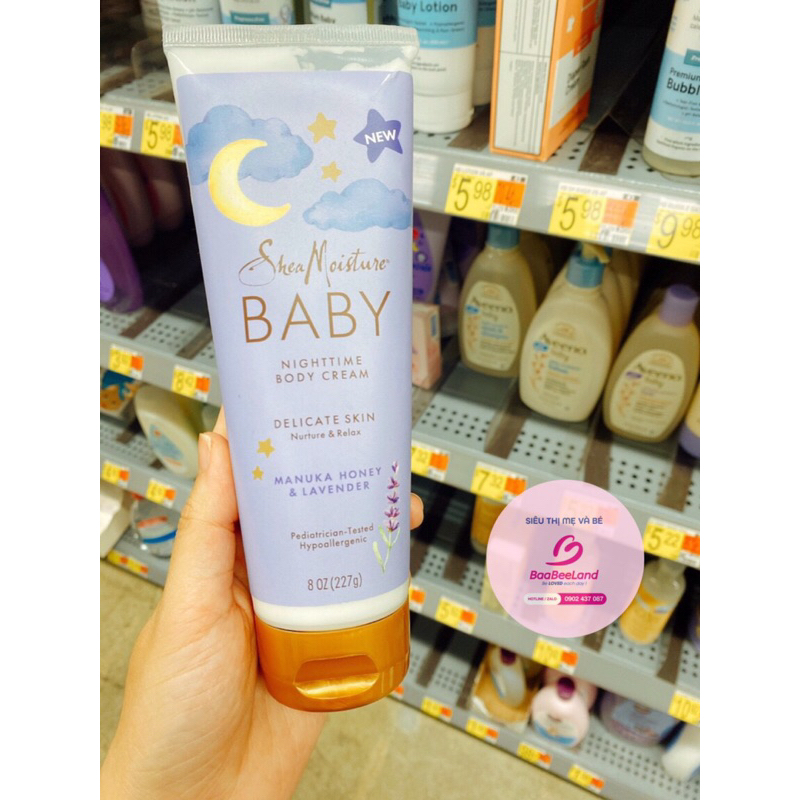 Sữa tắm gội - Lotion dưỡng ẩm SheaMoisture ban đêm hương Lavender giúp bé ngủ ngon - BAABEELAND