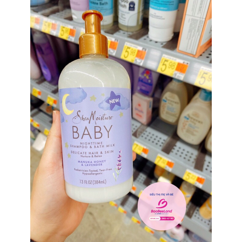 Sữa tắm gội - Lotion dưỡng ẩm SheaMoisture ban đêm hương Lavender giúp bé ngủ ngon - BAABEELAND