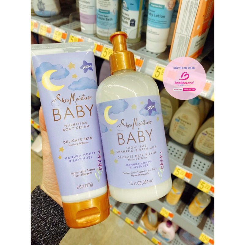 Sữa tắm gội - Lotion dưỡng ẩm SheaMoisture ban đêm hương Lavender giúp bé ngủ ngon - BAABEELAND