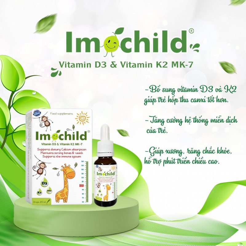 Imochild - Vitamin D3, K2 MK-7 và DHA - Hỗ trợ bé phát triển chiều cao và trí não, bổ sung - FTL