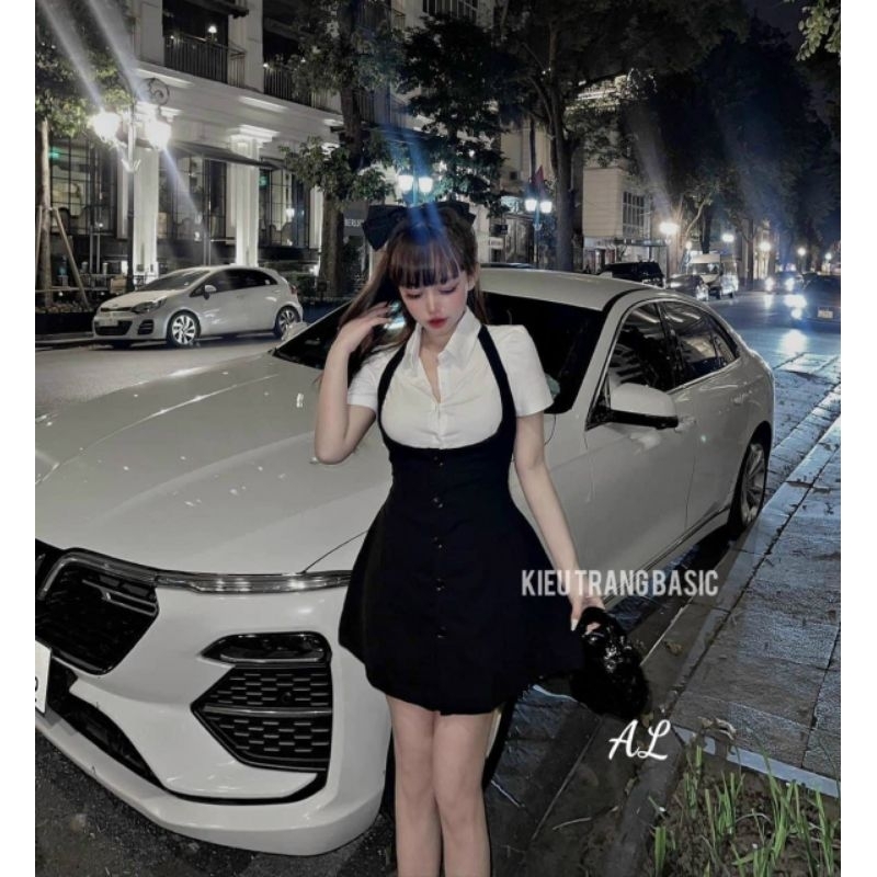 sét áo cổ sơmi và yếm váy xòe
