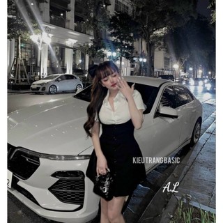 sét áo cổ sơmi và yếm váy xòe