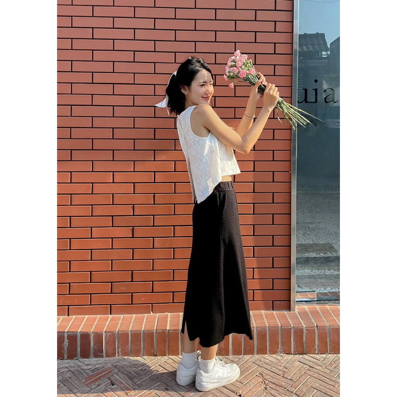 Chân váy thun xốp suông dài lưng chun có xẻ tà đằng sau túi hai bên dễ mặc Halie Skirt - Sibling House