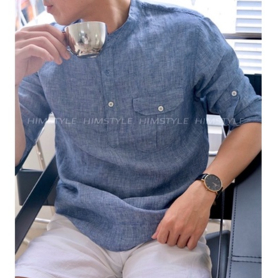 ÁO SƠMI CỔ TRỤ LINEN NAM CAO CẤP FORM SUÔNG THOẢI MÁI