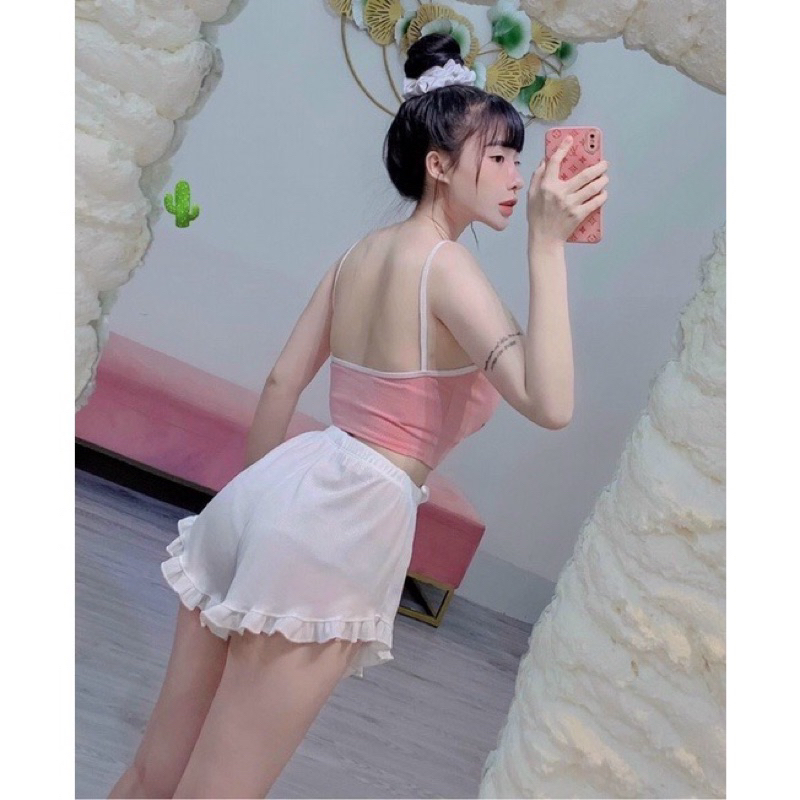 Set đồ ngủ hai dây viền thun gân sexy