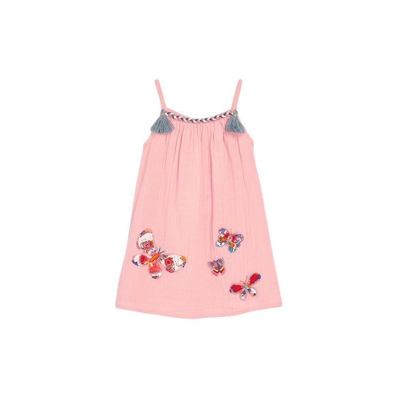 Váy hai dây Little Maven bé gái hồng butterfly