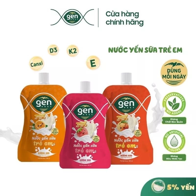 Yến Túi Sữa / Yến Túi Trái Cây 105ml 5% yến Cho Bé vị Dâu / Cam / Táo / Đào