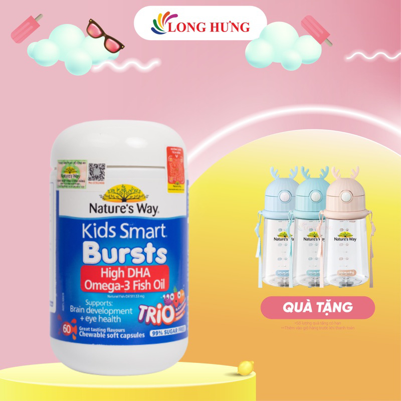 Kẹo dẻo Nature's Way Kids Smart Bursts High DHA Omega-3 Fish hỗ trợ phát triển não bộ (60 viên)