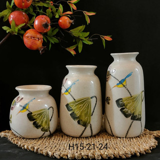 Bộ 3 Lọ hoa gốm sứ vẽ tay men lạnh - Bát Tràng