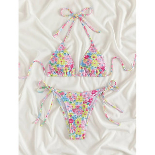 𝒫𝑒𝒶𝒸𝒽𝓎 𝒷𝒾𝓀𝒾𝓃𝒾 - bộ bikini nữ thêu smock hoa dễ thương 00