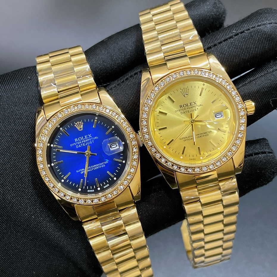 Đồng Hồ Nam ROLEX Viền Đính Đá - Size 36mm, Mặt Kính Cường Lực, Máy Pin, Dây Thép, Chống Nước 3ATM Bảo Hành 6 Tháng