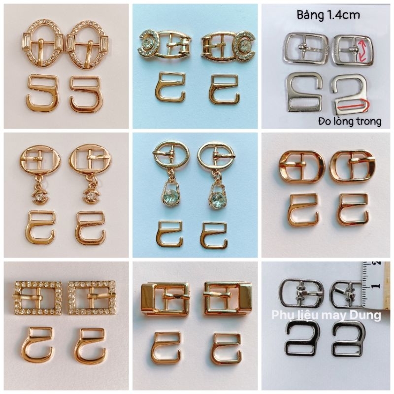 Khoá móc quai giầy/ khoen móc giày (2 khoen + 2 móc) cỡ 1cm -1.2cm - 1.4cm, khoen quai hậu, khoen tăng giảm dây giày