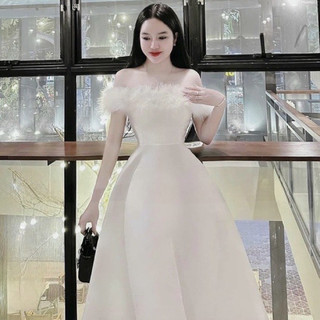 ĐẦM XOÈ TAPTA TRỄ VAI PHỐI LÔNG HÀNG TK QC L1 CHUẨN SHOP