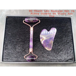 Bộ Thanh Lăn Massage Mặt & Miếng Guasha Màu Tím Đá Tự Nhiên