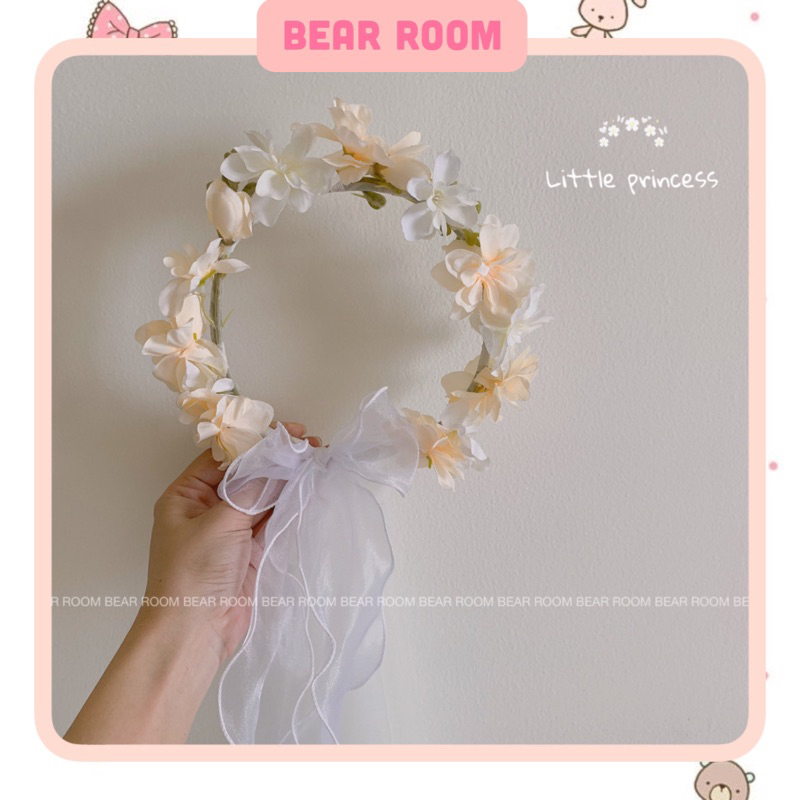 Vòng hoa đội đầu cho bé (kèm voan) (có sẵn)