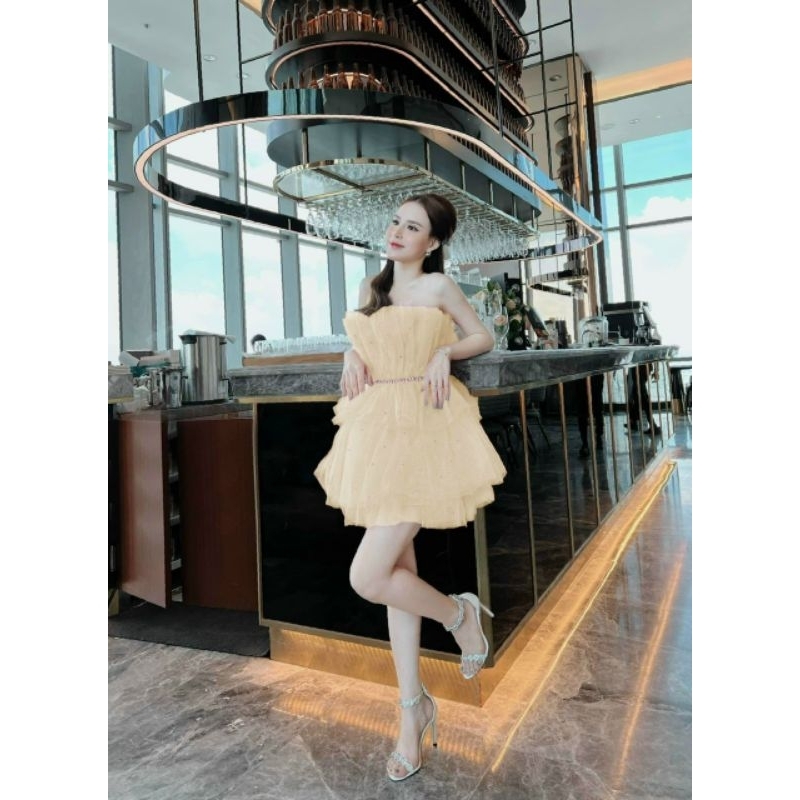 ĐẦM XÒE CUP DÚN TẦNG ĐÍNH ĐÁ