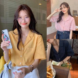 Áo sơ mi đũi cổ vest ngắn tay phong cách ulzzang Hàn Quốc