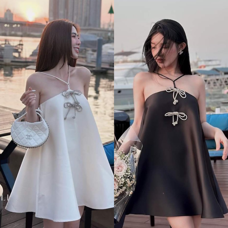 ĐẦM XOÈ CỔ YẾM ĐÍNH NƠ
