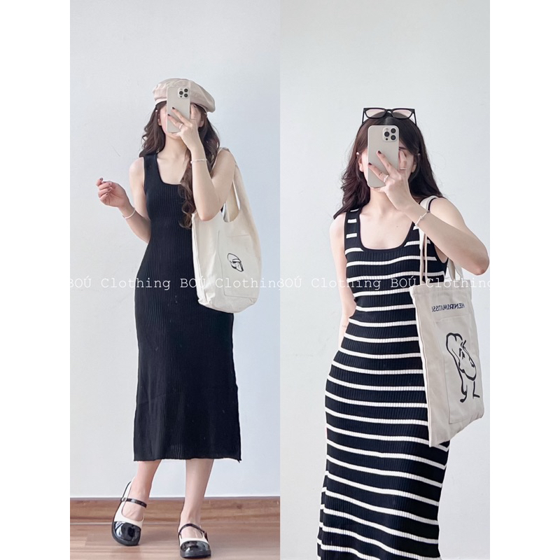 Đầm body len tăm sát nách trẻ trung, tôn dáng dành cho nữ (ảnh thật)