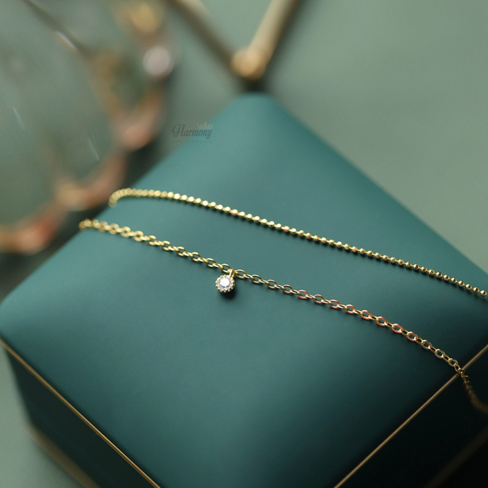 Lắc tay bạc nữ mạ vàng s925 đính đá 2 sợi kép basic sang trọng | HARMONY ACCESSORIES VT35