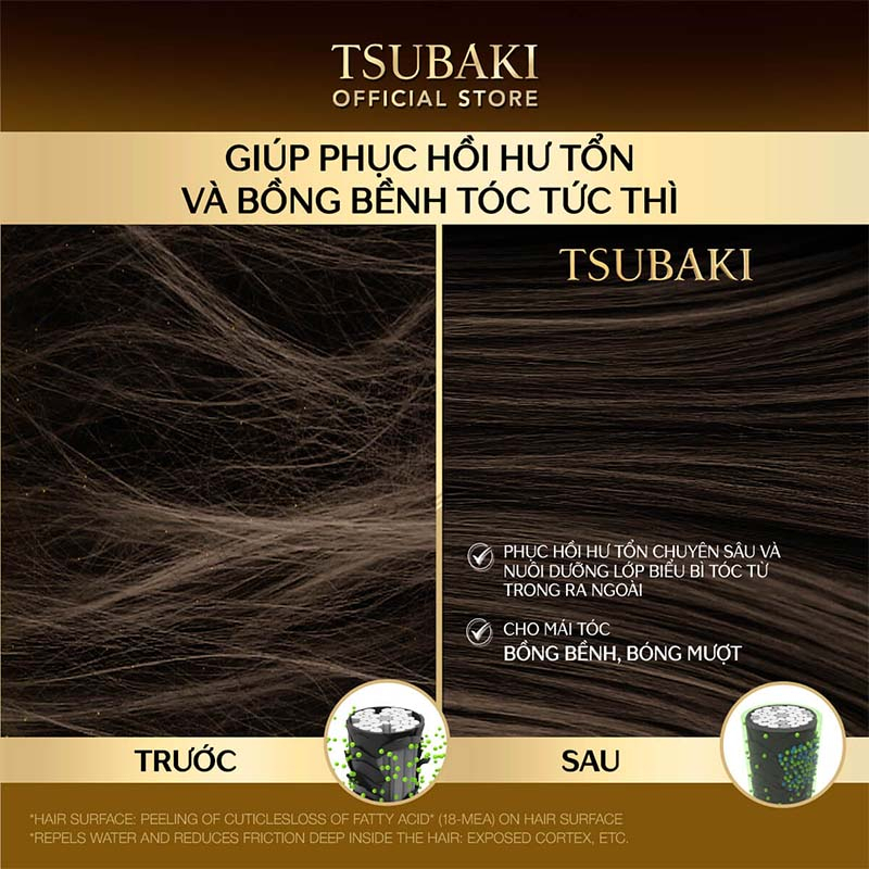 Combo gội xả Phục hồi ngăn rụng tóc Premium Repair (490ml/chai) và Mặt nạ tóc phục hồi hư tổn Tsubaki (180g)